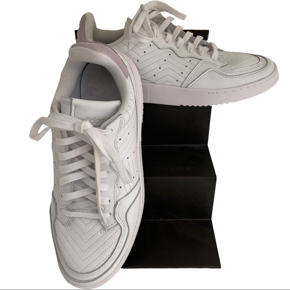 ADIDAS Supercourt Leather Sneakers Cloud White Lilac Tennis Athletic Size 10 - Picture 5 of 16